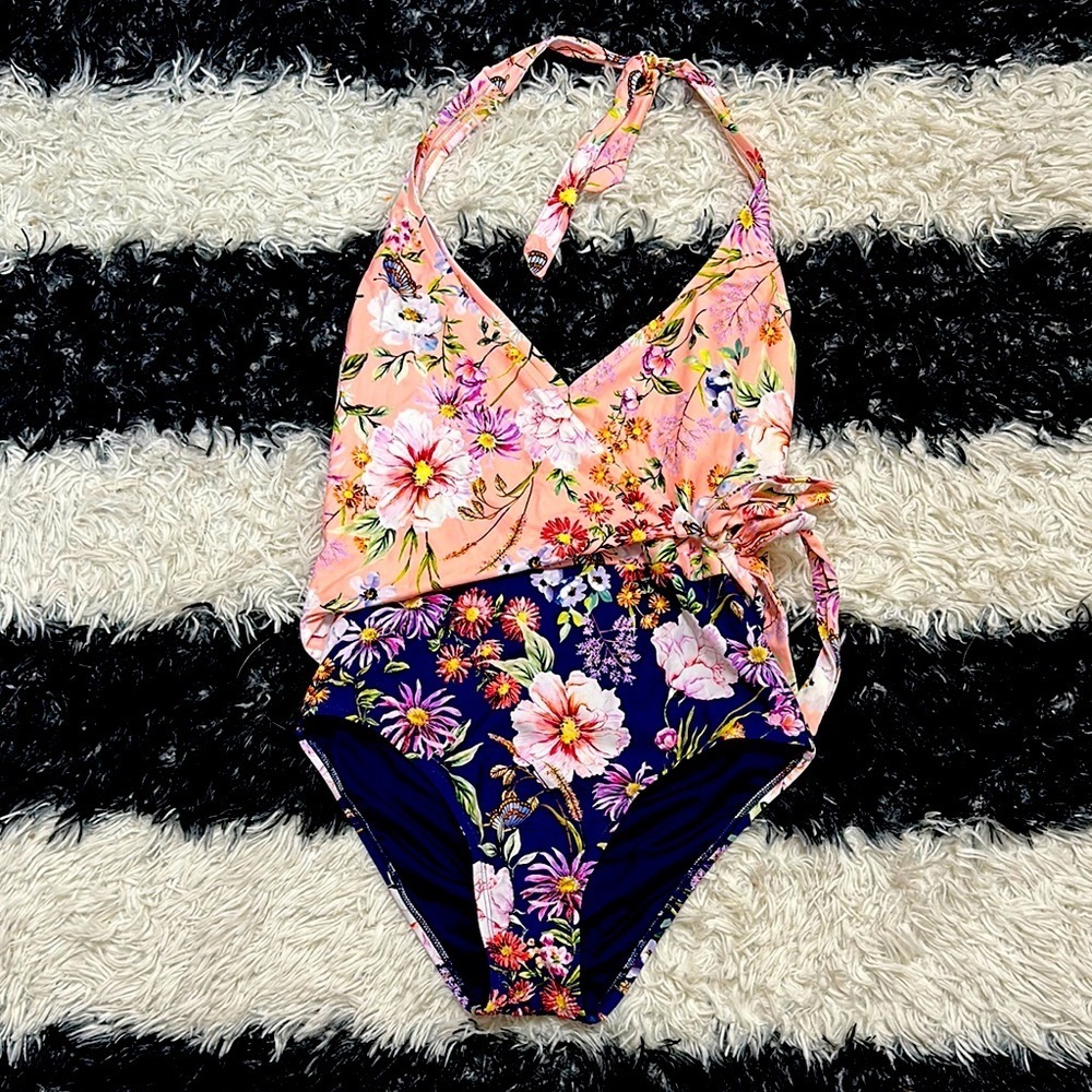 Freshwater Women’s One Piece Tie Front Swimsuit, Medium